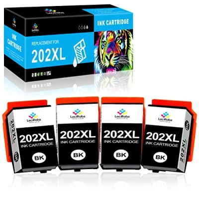 Afbeelding van LeciRoba 202xl voor Epson 202 inktcartridges en inkt Expression Premium XP 6100 6105 6005 6000 printer (4 zwart)