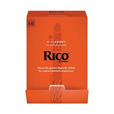 Afbeelding van Rico Bb klarinet riet voor dunnere vamp cut &amp; unfiled gemak van spelen, traditionele blanco helder geluid 2 kracht, 50 pack