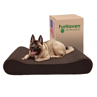 Afbeelding van FurHaven XXL Hondenbed van traagschuim, microfluweel, luxe ligstoel met afneembare wasbare hoes espresso, Jumbo Plus (XX Large)