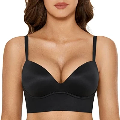 Afbeelding van DOBREVA BH Vrouwen Zonder Riemen Push Up T Shirt Bras Gewatteerde Bustier Zachte Naadloze zwart 90C