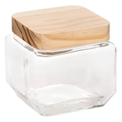 Afbeelding van Voorraadbus/voorraadpot 0,85L glas met houten deksel Voorraadpot