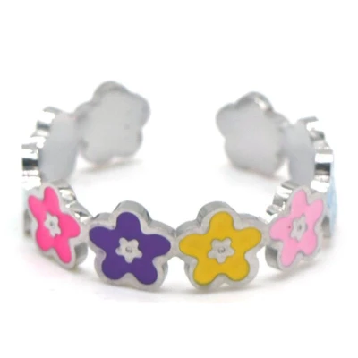 Afbeelding van Ring met Bloemen RVS One Size Zilverkleurig Multi Color Zomer
