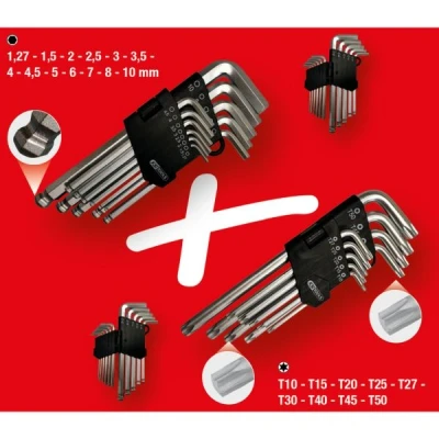 Afbeelding van KS Tools Haakse Inbussleutelset + Torx Sleutelset 22 Delig