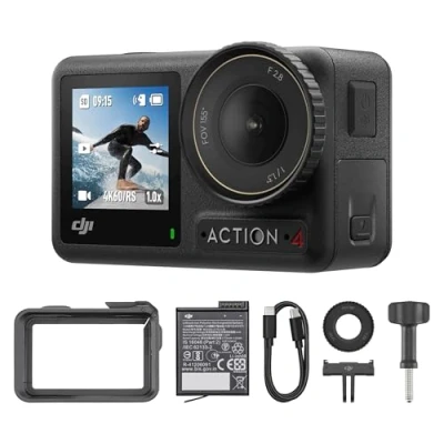 Afbeelding van DJI Osmo Action 4 Essential Combo 4K /120 fps waterdichte actiecamera met een 1/1,3 inch sensor,verbluffende beeldvorming bij weinig licht,10 bits en D Log M kleurprestaties,een batterij van 1770 mAh