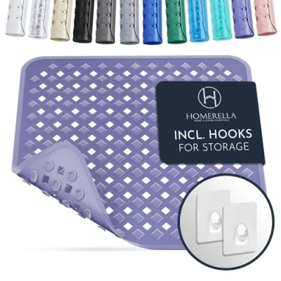 Afbeelding van Homerella® douchemat antislip 100% BPA vrij incl. 2 haken om op te hangen 53x53cm antislipmat douche huidgevoelig en schimmelbestendig machinewasbaar
