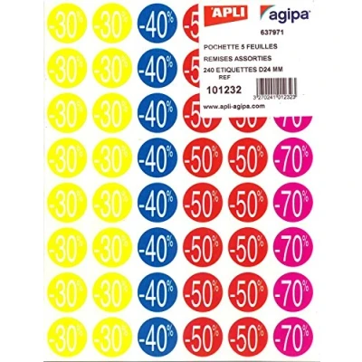 Afbeelding van Agipa Kortinglabel Van 30% Tot 70%, Geassorteerde Kleuren Etiket