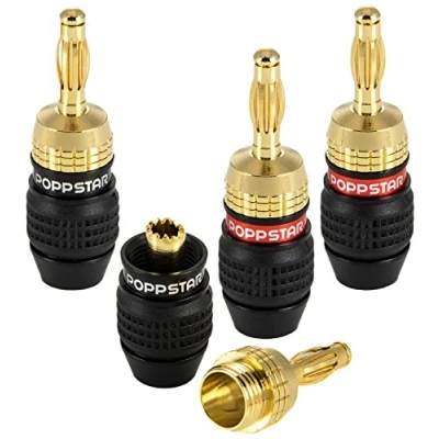 Afbeelding van Poppstar 4x High End Bananenstekker (beschermd), voor Luidsprekerkabel (tot 6 mm²), Speakers, Luidspreker, AV Receiver, 24k Verguld (2x zwart, 2x rood)