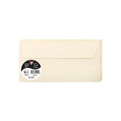 Afbeelding van Clairefontaine 5445C, verpakking met 20 zelfklevende enveloppen, formaat DL 11 x 22 cm, 120 g/m², kleur ivoor, uitnodigingen evenementen en correspondentie, assortiment pollen, glad premium papier