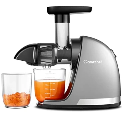 Afbeelding van AMZCHEF Cold Press Slow Juicer Machine Masticating Elektrische Vruchtenpersen voor Groente en Fruit Delicate Chew Geen Noodzaak om te Filteren Sapcentrifuge met 2 Kopjes Borstel Zilver