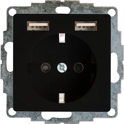 Afbeelding van Kopp HK07 inbouw geaard stopcontact met 2 USB laadaansluitingen, kleur: mat zwart, (1 stuk)