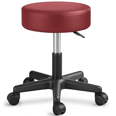 Afbeelding van TRESKO® Rolkruk werkkruk kruk draaikruk visagiekruk praktijkkruk in hoogte verstelbaar met wielen, 360 draaibaar, 10 cm dik kussen en 8 kleurvarianten (wijnrood)