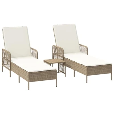 Afbeelding van vidaXL Zonnebank Set van 3 Beige en Crème Wit PE rattan, metaal