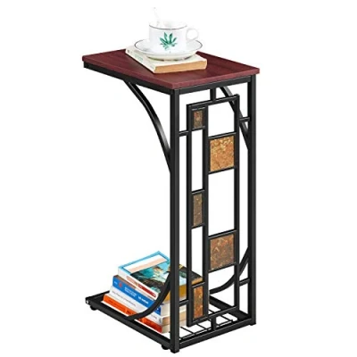 Afbeelding van Yaheetech Bijzettafel salontafel stabiel nachtkastje met praktisch vak voor het opbergen van kranten boeken tijdschriften veelzijdig inzetbaar