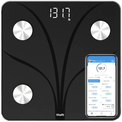 Afbeelding van Vitafit Slimme badkamerweegschaal voor lichaamsgewicht en vet, professionele weegfabriek sinds 2001, App Sync 13 lichaamssamenstelling inclusief BMI, lichaamsvet spieren, 400 pond bij 0