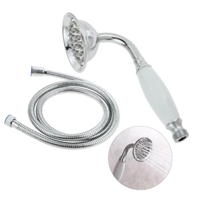 Afbeelding van DRELD 2 stuks retro doucheset, 1 x roestvrijstalen handdouche met 1,5 m slang, nostalgische douchekop handdoucheset (zilver)
