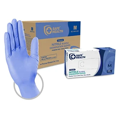Afbeelding van Safe Health Nitril wegwerphandschoenen onderzoekshandschoenen, maat M, Blauw Paars, 1000 stuks/doos, poedervrije latexvrij, vingertextuur, levensmiddelen, tattoo, medicijnreiniging, 3,5 Mil