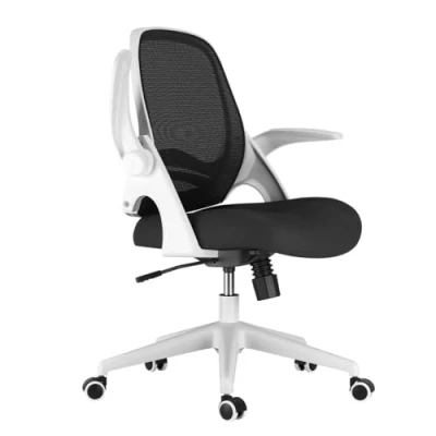 Afbeelding van Hbada Bureaustoel Opklapbare Armsteun Ergonomische Compact 120 Vergrendeling 360 Rotatie Zitting Oppervlaktelift Versterkte Nylonharsbasis, Wit