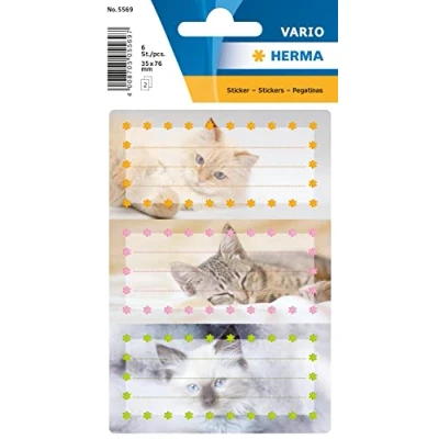 Afbeelding van 10x Herma Schooletiketten katten, glitters