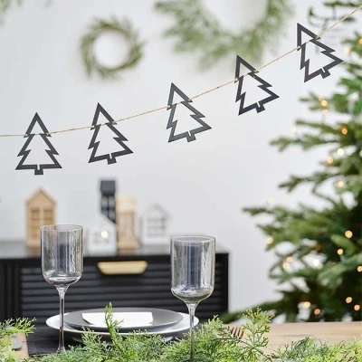 Afbeelding van Ginger Ray Houten slinger zwarte kerstbomen 2 meter