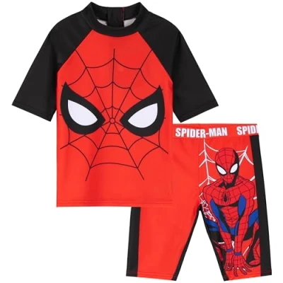 Afbeelding van Marvel Spiderman badpak voor kinderen, tweedelig met bovendeel en zwembroek jongens, rood/zwart, 5 6 Jaar