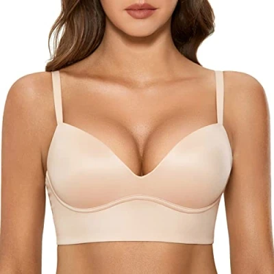 Afbeelding van DOBREVA BH Vrouwen Zonder Riemen Push Up T Shirt Bras Gewatteerde Bustier Zachte Naadloze Beige 85B