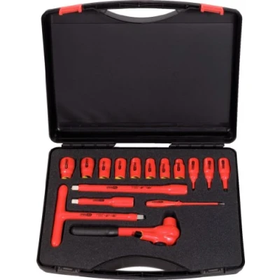 Afbeelding van KS Tools, Dopsleutel + dopmoer, 1/2 inch doppenset met geïsoleerd gereedschap, 16 stuks.