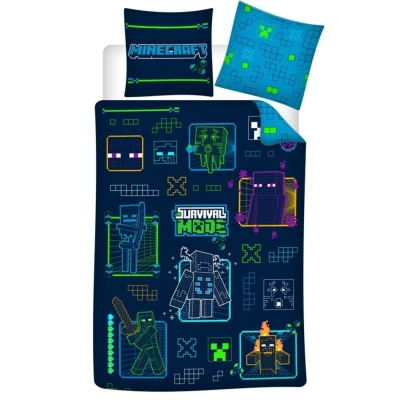 Afbeelding van Minecraft Neon beddengoed voor kinderen, dekbedovertrek 140 x 200 cm + kussensloop 63