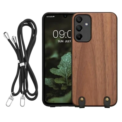 Afbeelding van kwmobile Houten telefoonhoes met koord geschikt voor Samsung Galaxy A15 5G hoesje telefoonkoord donkerbruin