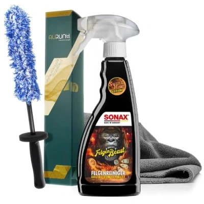 Afbeelding van detailmate Velgenreinigingsset: Sonax FelgenBeast speciale editie 0,5 l + Aurum ultraFlat microvezel velgenborstel microvezeldoek 320GSM