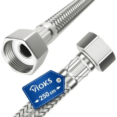Afbeelding van VIOKS Pantserslang, 1/2 inch, flexibel, 250 cm, met 2 x inch wartelmoer, drinkwaterslang roestvrijstalen omvlechting