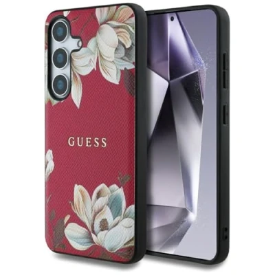 Afbeelding van Guess Etui Grained Printed Flower Pattern MagSafe do Samsung Galaxy S25 fuksja (Samsung S25), Smartphonehoes, Roze