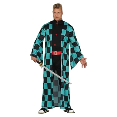 Afbeelding van Guirca Ninja &amp; Samurai Kostuum Demonenjager Mr Kamado Man Blauw, Zwart Maat 52 54 Carnavalskleding Verkleedkleding