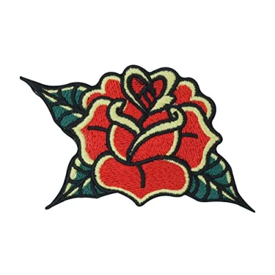 Afbeelding van Finally Home Vintage rozenpatch om op te strijken, retro rozen, bloemenpatches, patches in rood en groen