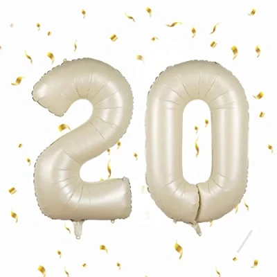 Afbeelding van Ballonnen verjaardag 20 jaar beige 101 cm verjaardagsdecoratie voor een man vrouw ballon cijfer opblaasbaar van folie