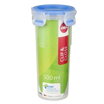 Afbeelding van Emsa 508554 Clip &amp; Close drinkbeker, 0,5 liter, rond, met deksel, speciale versheidsafdichting, transparant/blauw