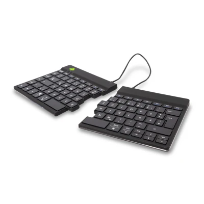 Afbeelding van R Go Split Toetsenbord, Bluetooth 5.0, met anti RSI software, ergonomisch design gedeelde toetsen, multi media bedieningselementen, QWERTZ Duitse lay out, compatibel Windows/Linux/Mac, zwart