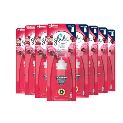 Afbeelding van Glade Sense &amp; Spray luchtverfrisser navulling, bewegingsgeactiveerde automatische kamerspray en geureliminator voor thuis, kers pioenroos, 8 navullingen (8 x 18 ml)