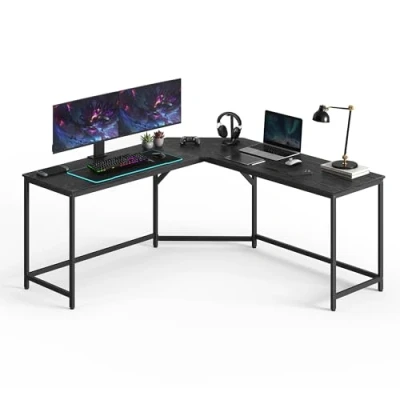 Afbeelding van VASAGLE L vormige bureau gamingtafel 149 x 76 cm hoekbureau voor studeerkamer thuiskantoor ruimtebesparend eenvoudige montage ebbenhout zwart inktzwart LWD073B56