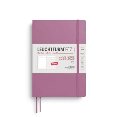 Afbeelding van Leuchtturm1917 A5 Medium Weekly Planner &amp; Notebook 2025/2026 (18 mnds) softcover Dusty Rose