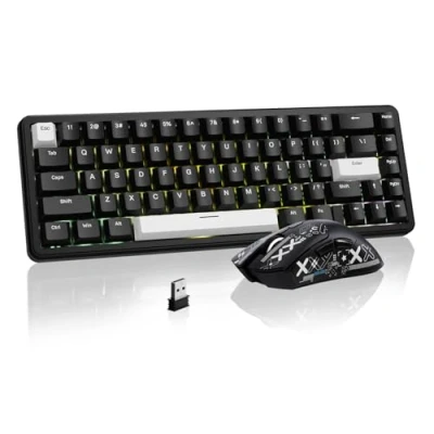 Afbeelding van ATTACK SHARK Gaming Toetsenbord &amp; Muis Combo, X65 HE Bedraad Magnetisch en R1 Draadloze 59g Ultralichte (8000Hz, RT 0,01mm, RGB, 65u Batterij) zwart