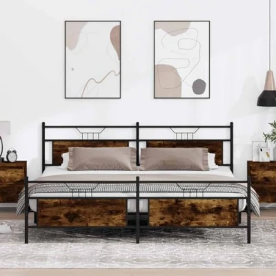 Afbeelding van vidaXL Bedframe zonder matras metaal gerookt eikenkleurig 200x200 cm