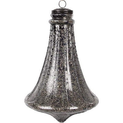 Afbeelding van Clayre &amp; Eef Kerstbal Ø 17x27 cm Zwart Glas Kerstboomversiering