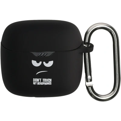 Afbeelding van kwmobile Hoes geschikt voor JBL Tune Flex Siliconen cover oordopjes in wit / zwart Don&#039;t Touch My Headphones design
