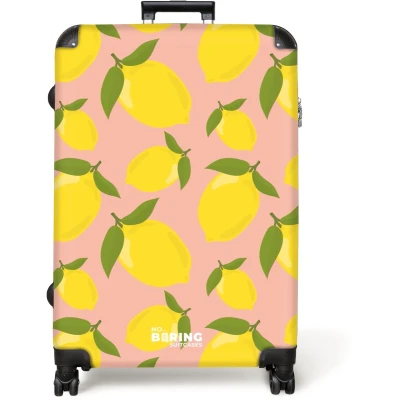 Afbeelding van NoBoringSuitcases.com® Koffer groot Reiskoffer lichtgewicht Pastel oranje met citroenen Rolkoffer 4 wielen Grote trolley XL 98 liter bagage