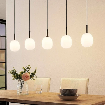 Afbeelding van Lindby hanglamp 5 lichts glas, metaal G9 opaalwit, mat zwart