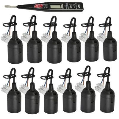 Afbeelding van 12 stuks fittingen, E27, renovatiefitting, bouwplaatsfitting, E27 + VDE spanningstester/fasetester, reservefitting, lampfitting met kabel, renovatiefitting