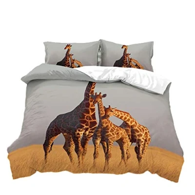 Afbeelding van Loussiesd 3D Giraffe dekbedovertrekset, kingsize safari wilde dieren beddengoedset exotische Afrikaanse print dekbedovertrek levensecht bruin spreihoes met 2 kussenslopen, microvezel