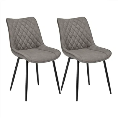 Afbeelding van WOLTU BH210dgr 2 eetkamerstoelen set van 2, keukenstoelen kunstleer zitting metalen poot, donkergrijs