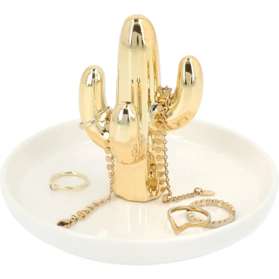Afbeelding van LYVION Sieradenschoteltje met cactus Wit goud