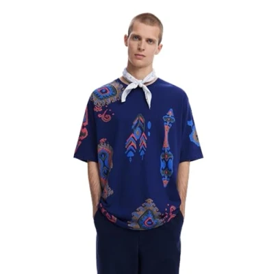 Afbeelding van Desigual Tshirt print, Heren, Maat: Small, Blue